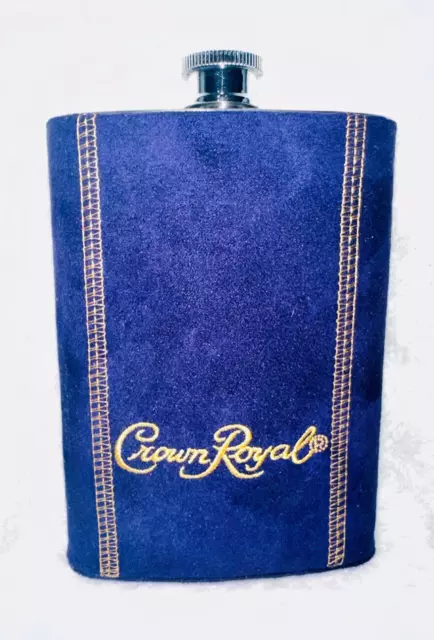 Crown Royal Flask Whiskey Liquor Stainless Steel 8 oz w/ Purple Dustbag