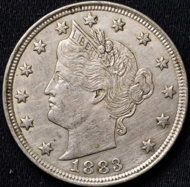 1883 No Cents Liberty V Nickel Almost Uncirculated (AU) Details--Cleaned