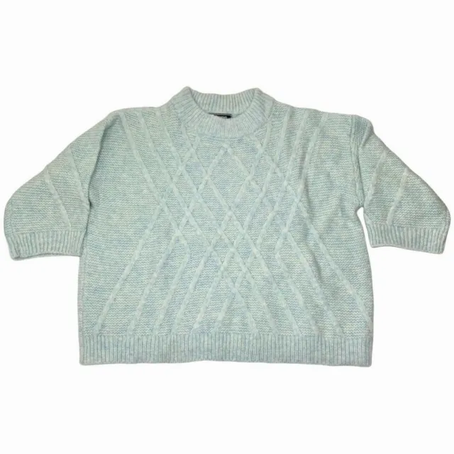 Lands' End Baby Blue Wool Alpaca Blend Knit Sweater 3/4 Sleeve Womens L 14 - 16