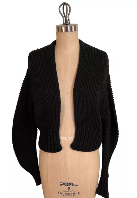 Free People Glow For It Chunky Knit Open Cardigan S Black Thick Cotton Sweater