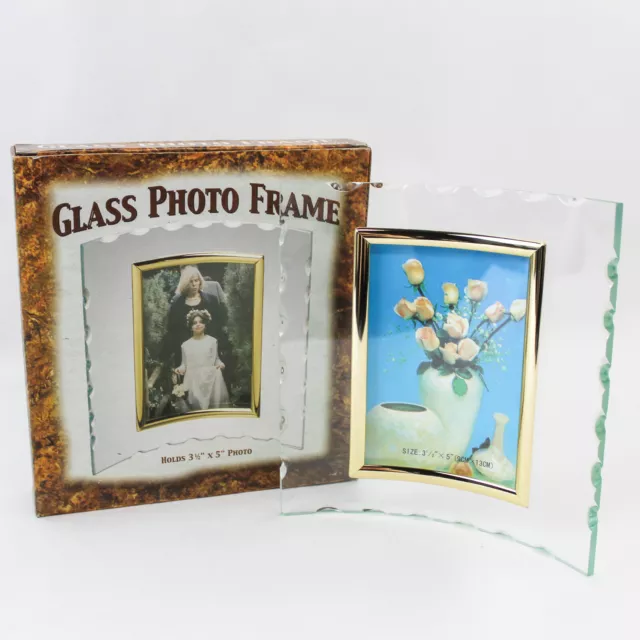 Giftco Glass Photo Frame Clear Gold Toned Trim Holds 3 1/2 x 5" Photo Home Decor
