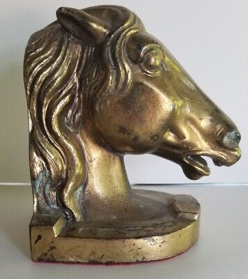 Vintage Cast Metal Horse Head Bookend Copper/Brass Tone w/ Patina