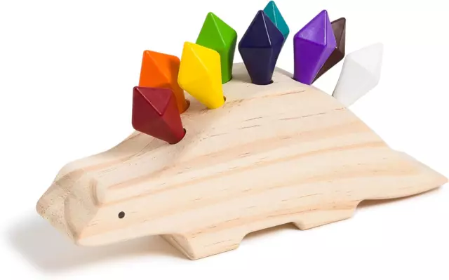 U Play Crayon-O-Saurus Dinosaur-Shaped Holder for Kids, Wooden with 10 Shaped...