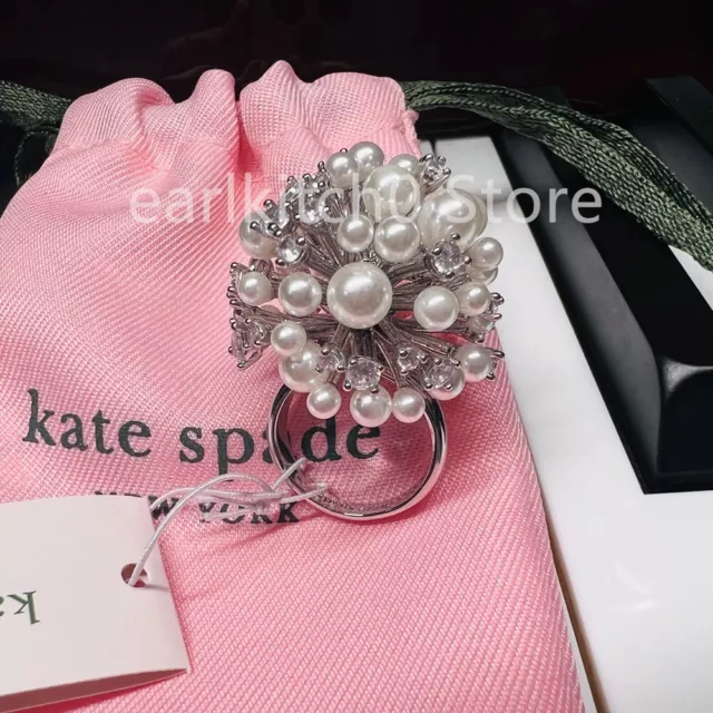 NWT Kate ks Spade Imitation Pearl Crystal Cluster Silver Statement Ring Size 7