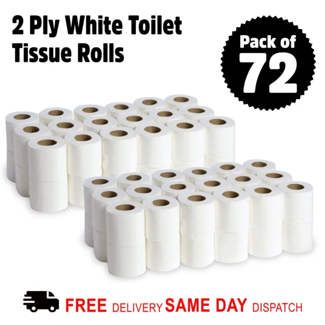 72 X Toilet Tissue Rolls Luxury White 2ply Soft Quilted Paper Bulk Embossed Roll