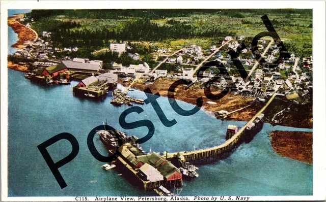 PETERSBURG AK, airplane view by US Navy, cannery site in 1897, postcard jj190