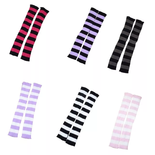 Colorful Striped Leg Warmers Gothic Punk Student Knitted Knee Socks