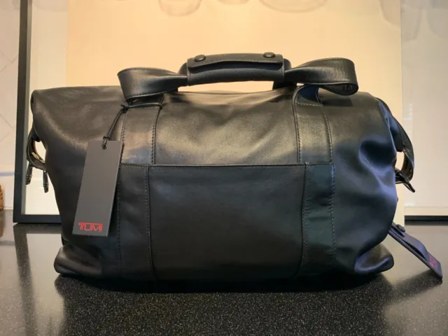 NEW with Tags $595 MSRP TUMI Black Leather Duffle Carry-On Gym Bag Weekender