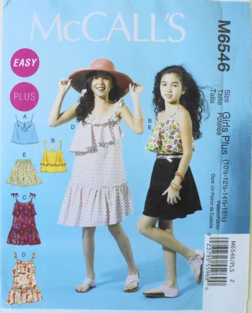 McCalls 6546 Girls Plus EASY Tops Dresses Shorts Pants Sewing Pattern 10.5-16.5