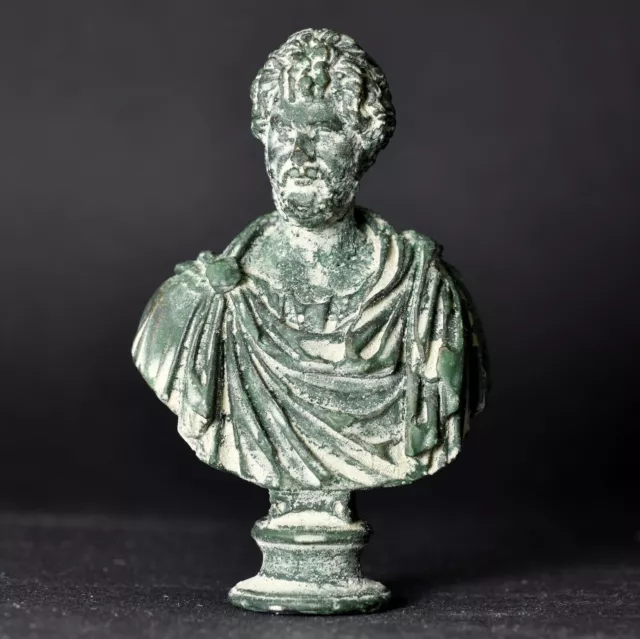 Septimius Severus Roman Emperor Hot Cast Bronze Bust Statuette Aged with Patina