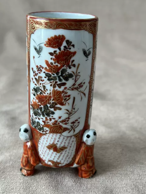 Antiker Japanische Satsuma Pinselbecher Vase Um 1900 Meiji Periode Fein Bemalt