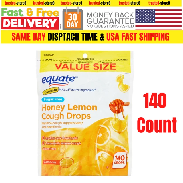 EQUATE SUGARFREE COUGH Drops, Honey Lemon, Menthol, GlutenFree, 140