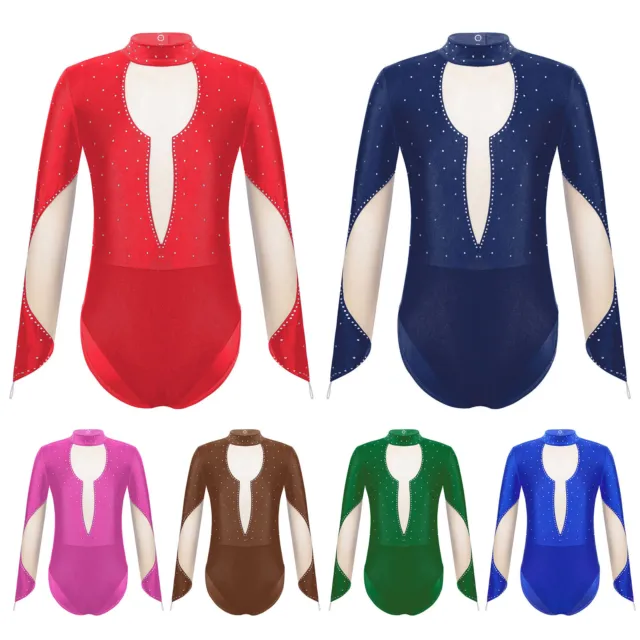 Kids Girls Dance Leotard Patchwork Bodysuit Gymnastics Jumpsuit Latin Dancewear