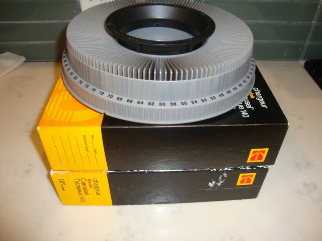 Lot Of 2 Vintage Kodak Carousel Transvue 140 Slide Trays With Original Box