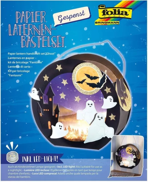 Folia Laterne Bastelset Gespenst schwarz mit LED - Licht und Stab