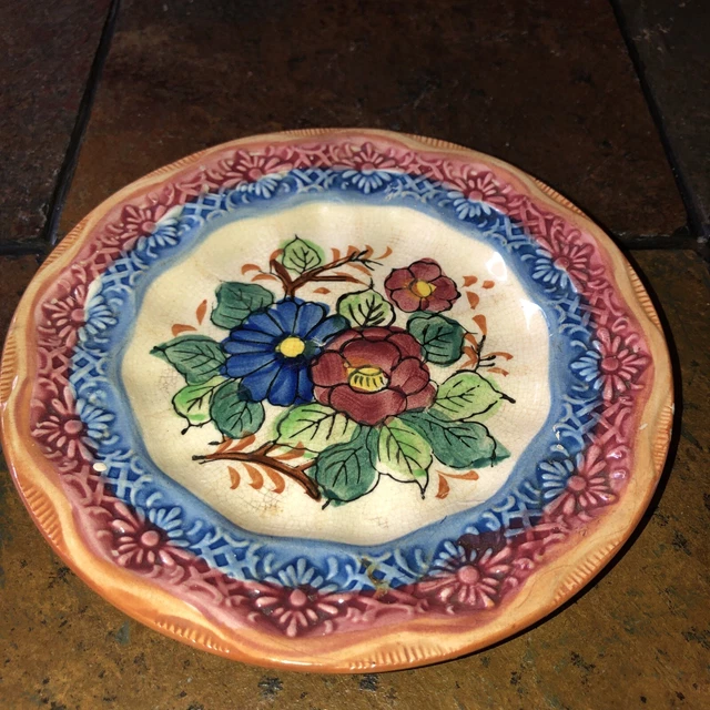 Vintage Hand Painted Made in Japan Floral Majolica 7.5 Inch Plate