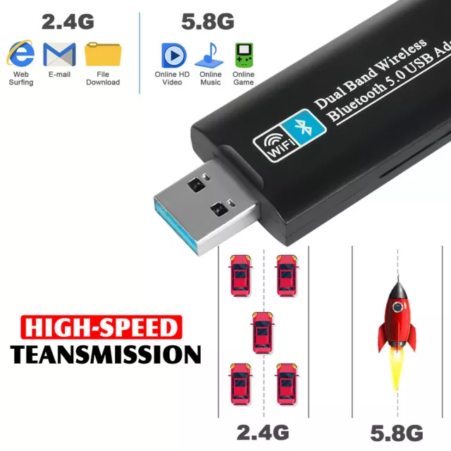 1300Mbps USB 3.0 Wireless WiFi Receiver Bluetooth Adapter 5GHz Dual Band Dongle 3