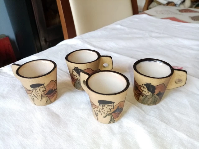 4 Petites Tasses Anciennes En Gres Signees Etienne Vilotte Ciboure