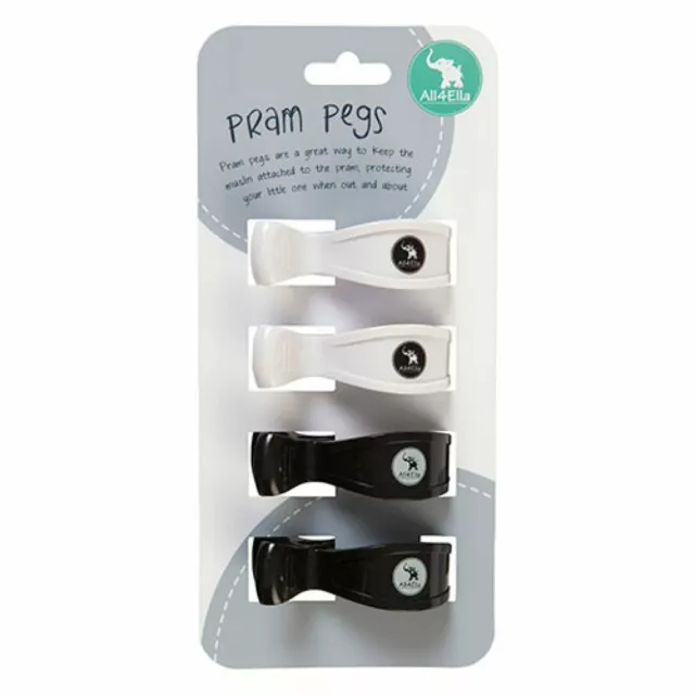 All4Ella Pram Pegs White (2) and Black (2)