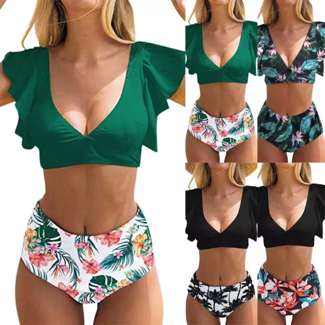 Superbe ensemble de bikini deux pièces avec bas ruché taille haute pour femmes