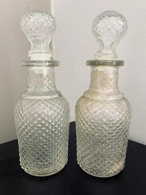 (2) Vintage Avon Apothecary Decanter Clear Cut Glass Perfume Bottle Stopper 7"t