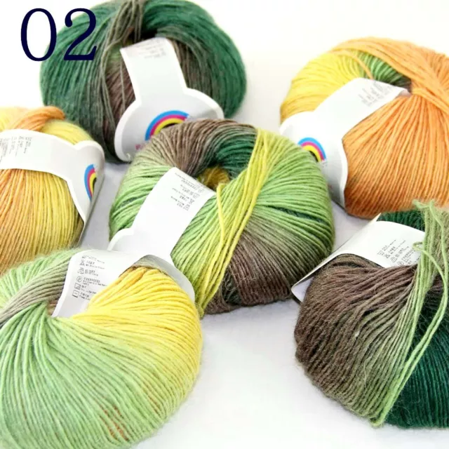 Sale 6Ballsx50gr Colorful Rainbow Rug Shawl Cashmere Wool Hand Crochet Yarn 02