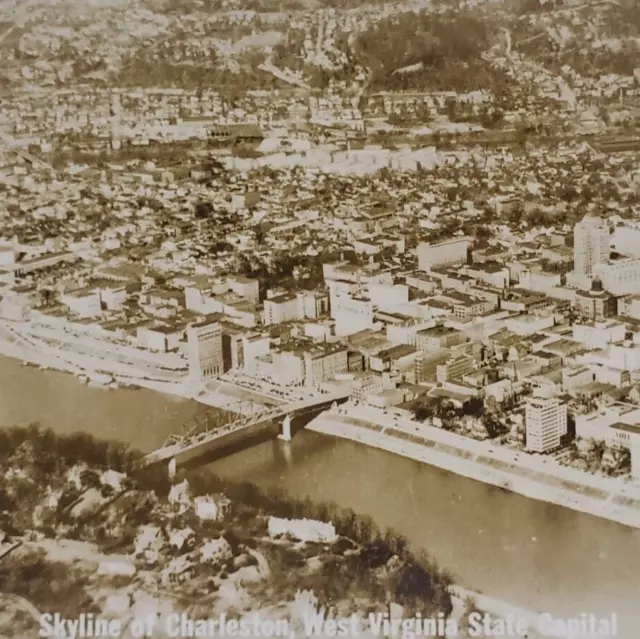 Charleston West Virginia Aerial Photo RPPC Postcard c1920 Vintage Bridge WV A574