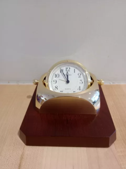 Seiko New in Box  Wood/Metal Desk/Table Clock with Swiveling case.