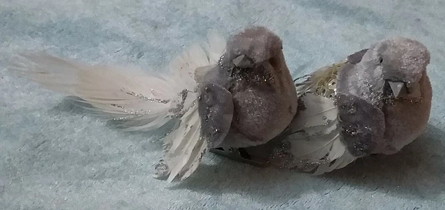 2 x Christbaumschmuck Deko Vogel mit Pailletten - Vogel mit Clip  silbergrau