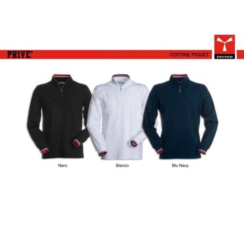 Payper PRIVE Polo Manica Lunga da Uomo Donna Unisex Maglia Cotone con ZIP 230 Gr