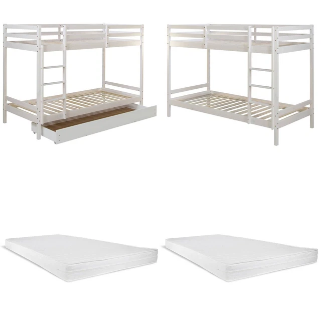 Letto a castello 90x200 bambini con materasso letto matrimoniale bianco letto legno Homestyle4u