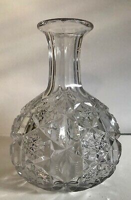 Vintage Crystal Clear Heavy Cut Glass Liquor Wine Decanter NO Stopper Snowflake