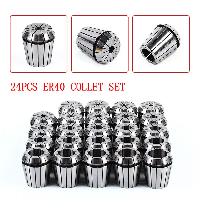 24PCS ER40 Collet Set 40CR Shank Chuck Tools for Milling Machine Lathe Drilling