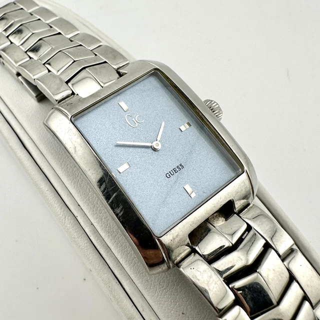 Guess Collection GC1000 Watch Mens 29mm Rectangular Blue Dial 7.8" - New Battery