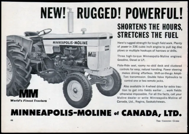 1963 Canadian Minneapolis-Moline print ad M-602 Tractor