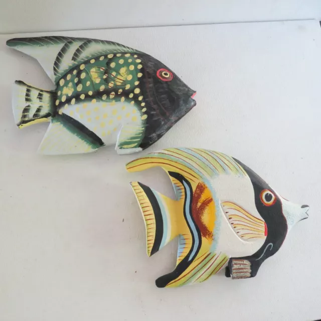 2 VTG Carved Deco Wooden Display FISH~Hand painted~6"