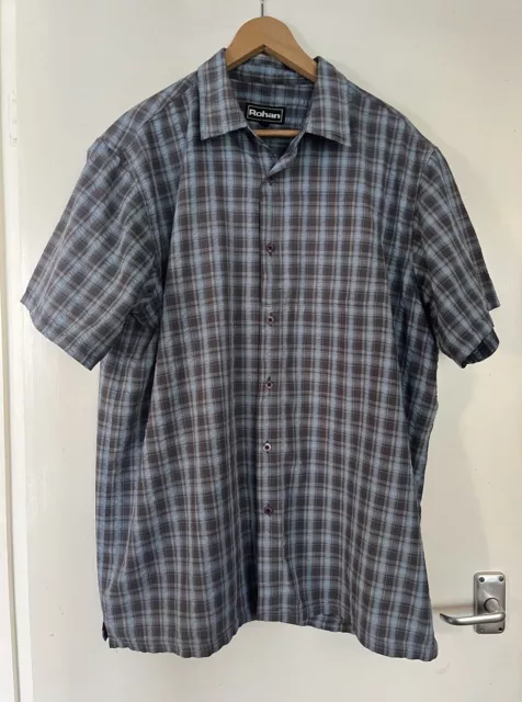 Rohan Blue Grey Check Shirt S/S Short Sleeved XL Extra Large