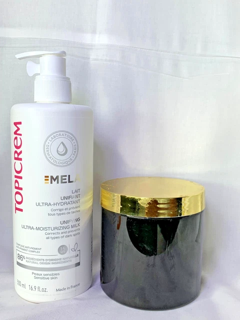 Topicrem Mela Duo Ultra Éclaircissant : Lait Corporel 500ml + Savon Noir 500g - Anti-taches & Anti-âge - Made In France