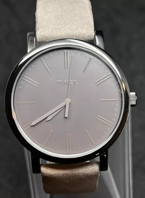 TIMEX Originals 42mm Women’s  Analog Quartz Watch Black Case Grey Leather & Dial