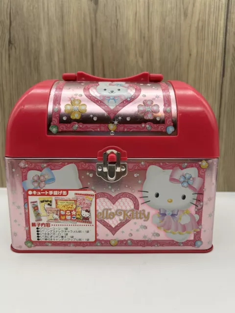 Sanrio HELLO KITTY Tin Metal Lunch BOX Storage Case Handle Latch 2009 Plastic