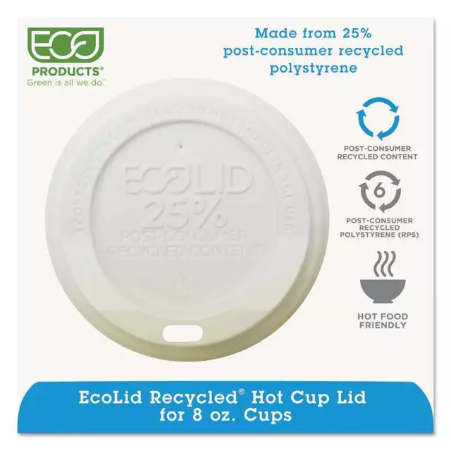 Eco-Products EcoLid 25% Recy Content Hot Cup Lid, White, Fits 8oz Hot Cups, 100/