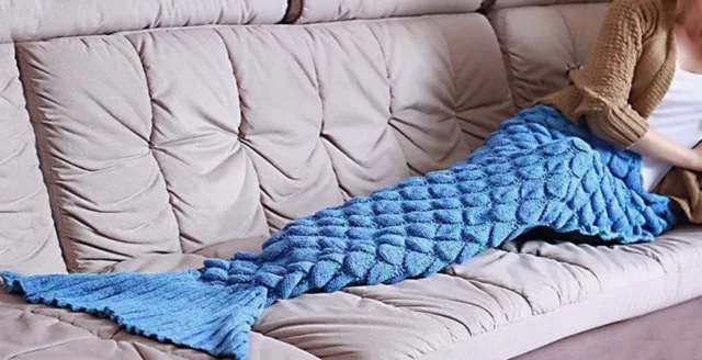 Mermaid Tail Fish Scale Handmade Crocheted Sofa Beach Quilt Rug Knit Blanket