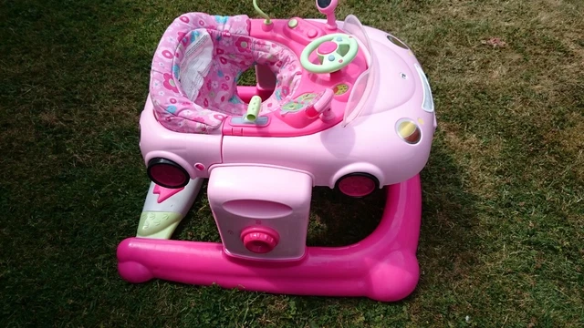 MOTHERCARE 3IN1 PINK CAR BABY WALKER/BOUNCER/PUSH-A-LONG WITH