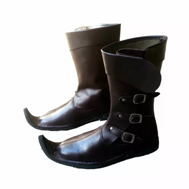 Médiéval Long Bottes Pure Chaussure Cuir Boucle Sangle Renaissance Déguisement