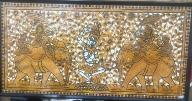 RARE Art Work of indian Hunters on Elephant back with Spiritual Dancer