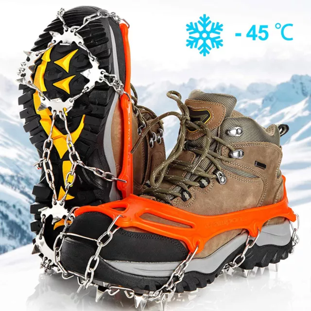 19 Teeth Ice Snow Climbing Walking Boot Shoe Cover Spike Cleats Crampons M L XL