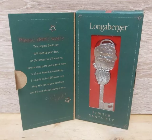 Longaberger Pewter Santa Key Boxed Lets Santa In The House  2002