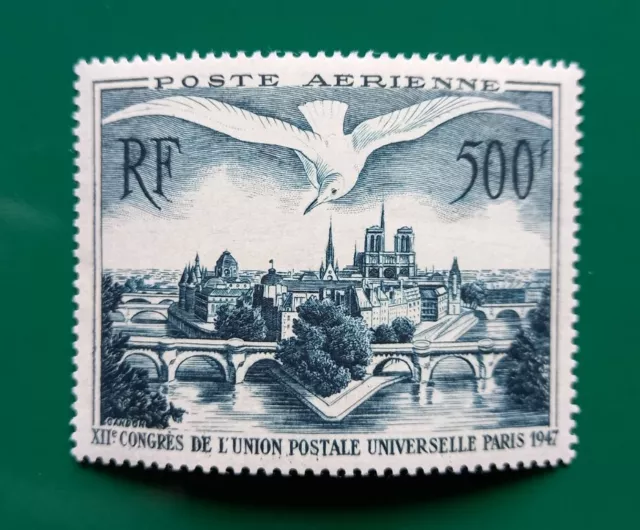 France 1947 MNH AIRMAIL UPU Ponts de Paris 500f Slate-Green Yv#20 Cat €62 vf MNH