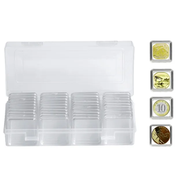 40Pcs Square Plastic Coin Collection Boxes Storage Holder Container Boxes Case u