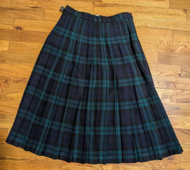 VTG Laird Portch Pleated Skirt 26" Sz 12  Black Watch Tartan Plaid Scotland Wool 2